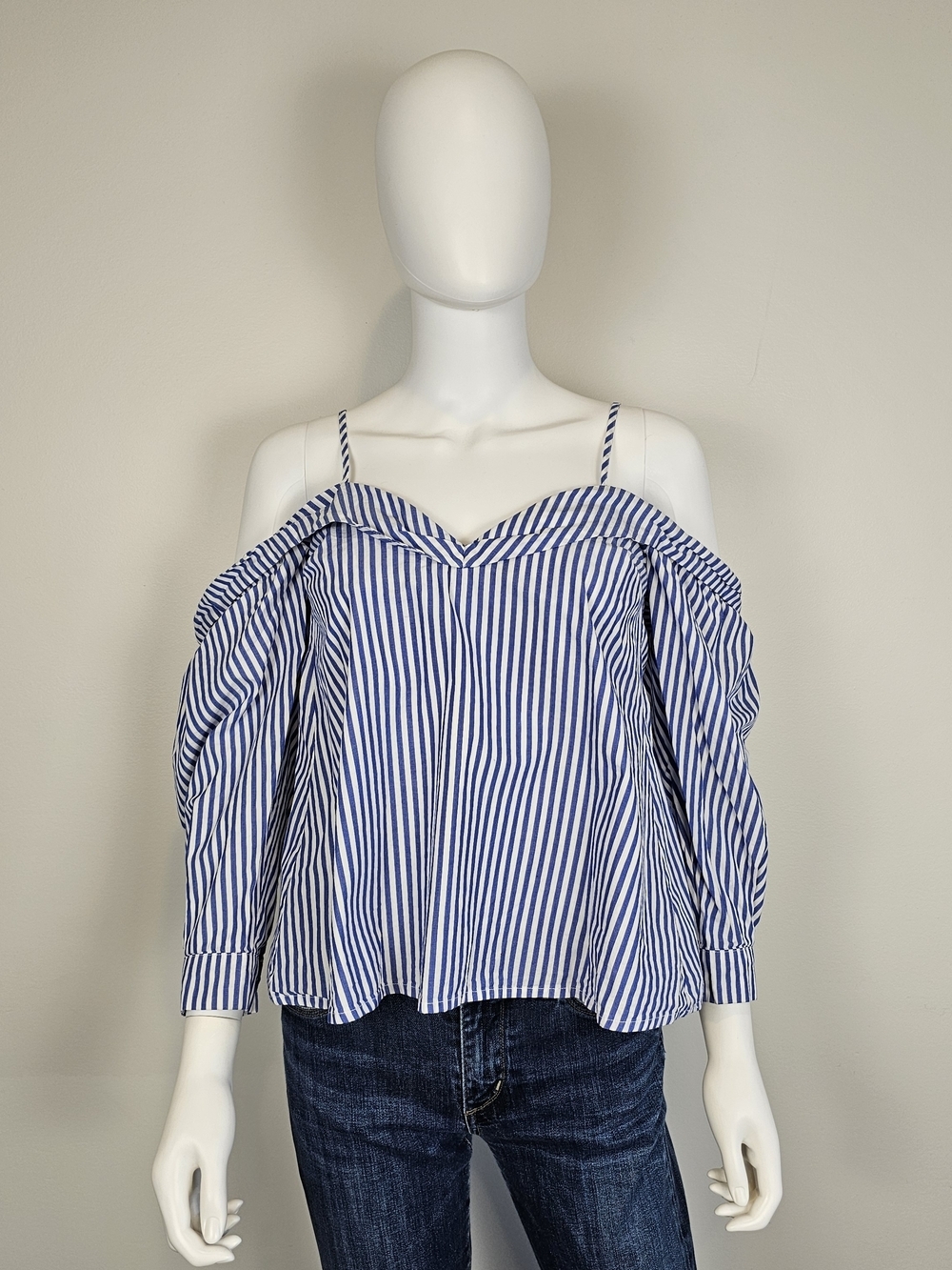 Bardot Paloma Blue and White Striped Off-Shoulder Blouse Sz 4